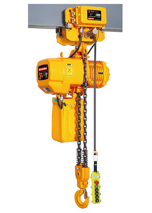 Yellow Color Push Travel Trolley , Heavy Duty Electric Chain Hoist